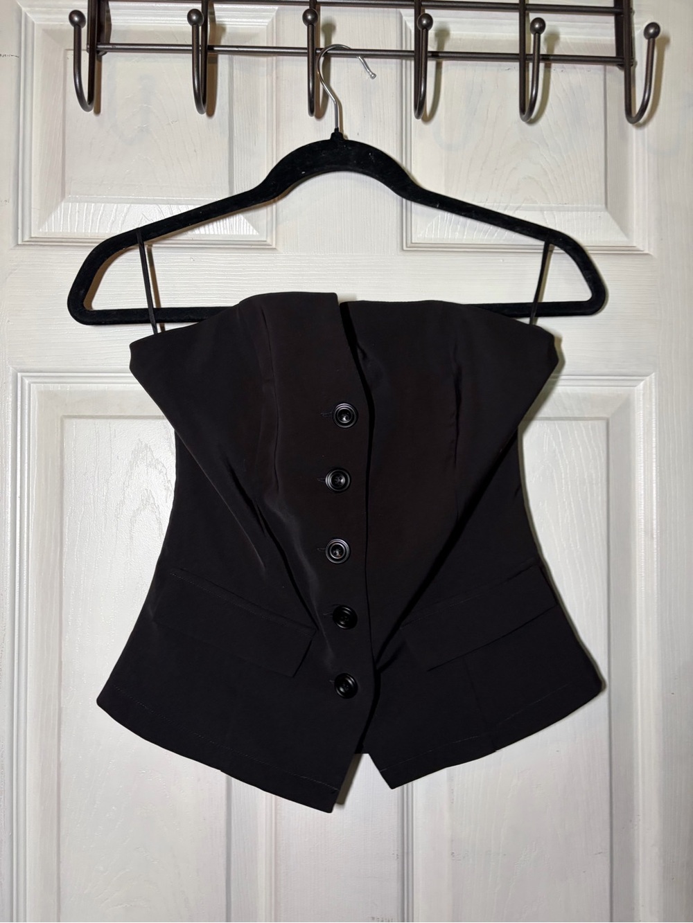 Strapless Black Button-Front Bustier Top